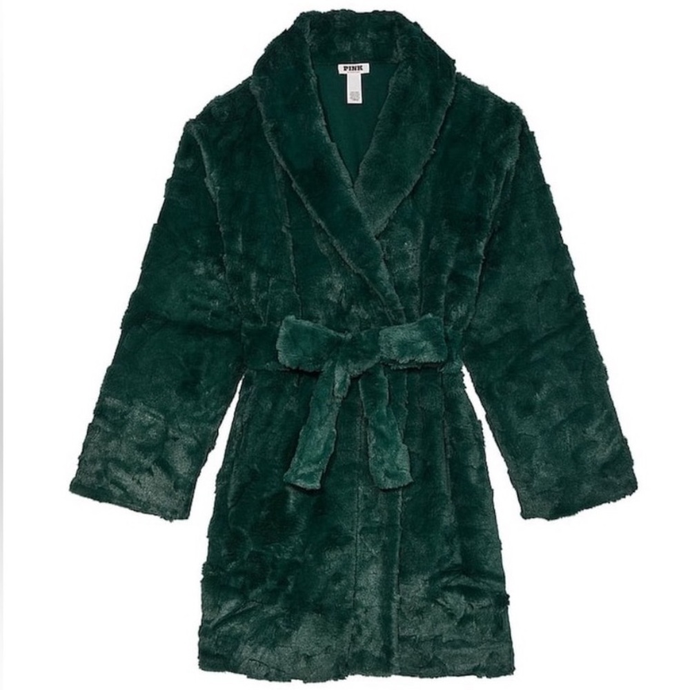VICTORIA SECRET PINK HEAVENLY SOFT FUR PLUSH SHORT ROBE